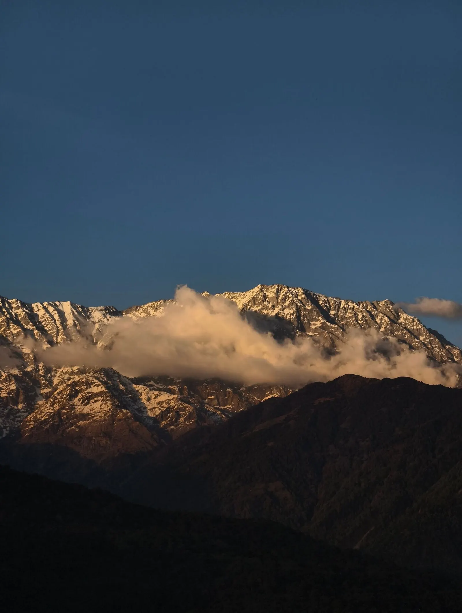 The Dhauladhar range at sunset above the Kangra valley