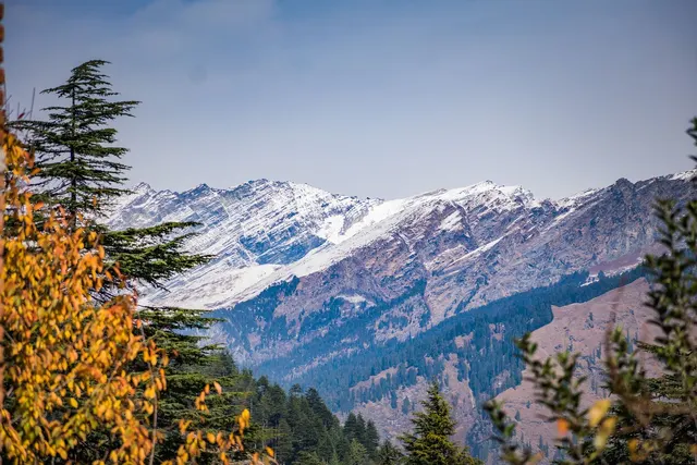 Snow-covered Himalayas with autumn foliage, Manali