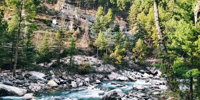 River in forested hills, Kasol